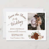 Herbstflorale Elegante Kalligraphie & Foto Hochzei Save The Date (Vorderseite)