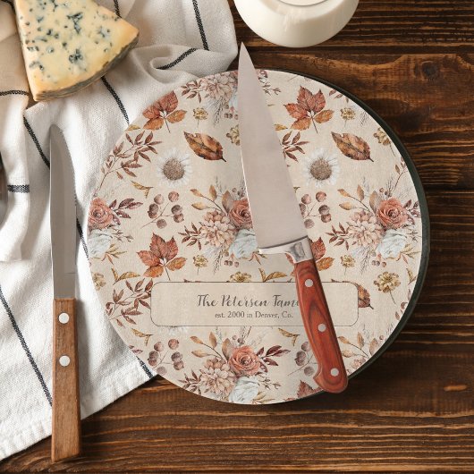 Herbstflorale elegante Retro Familienname personal Schneidebrett