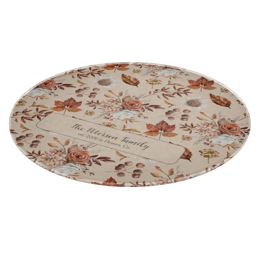 Herbstflorale elegante Retro Familienname personal Schneidebrett (Ecke)