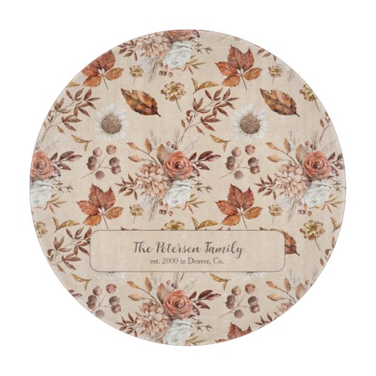 Herbstflorale elegante Retro Familienname personal Schneidebrett (Vorderseite)