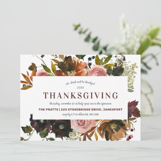 Herbstflorale Erntedank Einladung (Stehend Vorderseite)