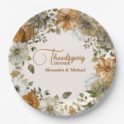 Herbstflorale Erntedank Pappteller (Vorderseite)