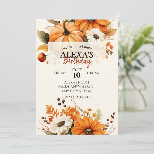 Herbstflorale Herbst BIRTHDAY Einladung (Stehend Vorderseite)