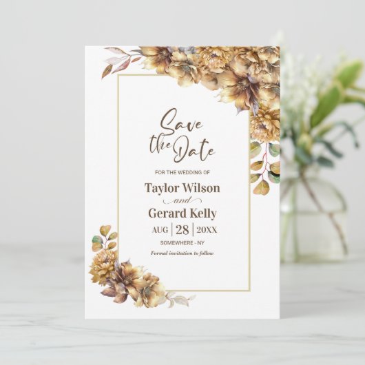 Herbstflorale Hochzeit Sichern Sie das Datum Save The Date (Stehend Vorderseite)