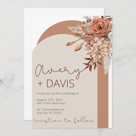 Herbstflorale Hochzeitseinladung Einladung (Vorne/Hinten)