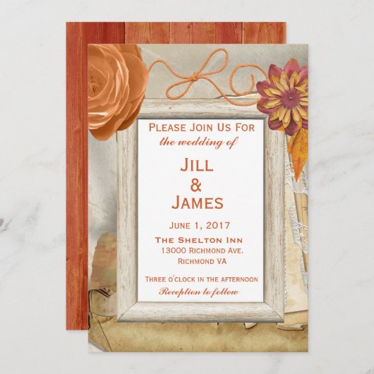 Herbstflorale Hochzeitseinladung Einladung (Vorne/Hinten)