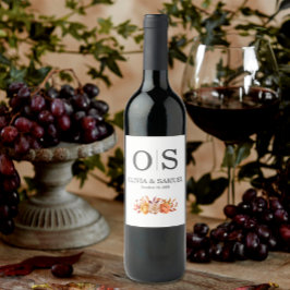 Herbstflorale Hochzeitsmonogramm personalisieren F Weinetikett