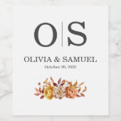 Herbstflorale Hochzeitsmonogramm personalisieren F Weinetikett (Einzelnes Label)
