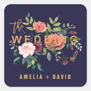 Herbstflorale Hochzeitsszenarien - Umschlag Aufkle Quadratischer Aufkleber