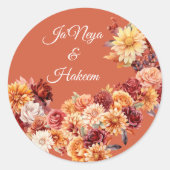 Herbstflorale Hochzeitsticker Runder Aufkleber (Vorderseite)