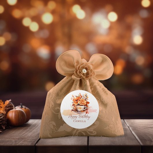 Herbstflorale Hütte Core Teacup Geburtstags-Tee-Pa Runder Aufkleber