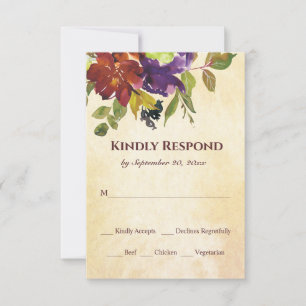 Herbstflorale Lila Burnt Orange Yellow Wedding R RSVP Karte