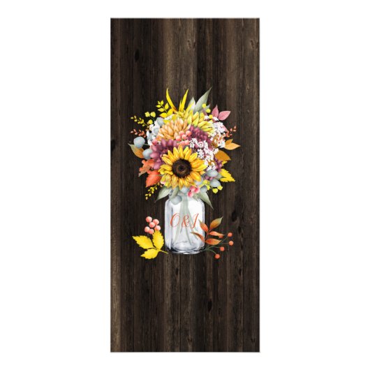 Herbstflorale Mason Jar String Lights Hochzeitmenü Werbekarte (Hinten)