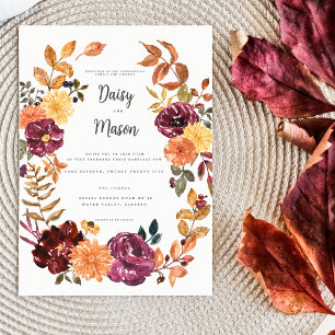 Herbstflorale mit BoId Wasserfarbenblüten Hochzeit Einladung