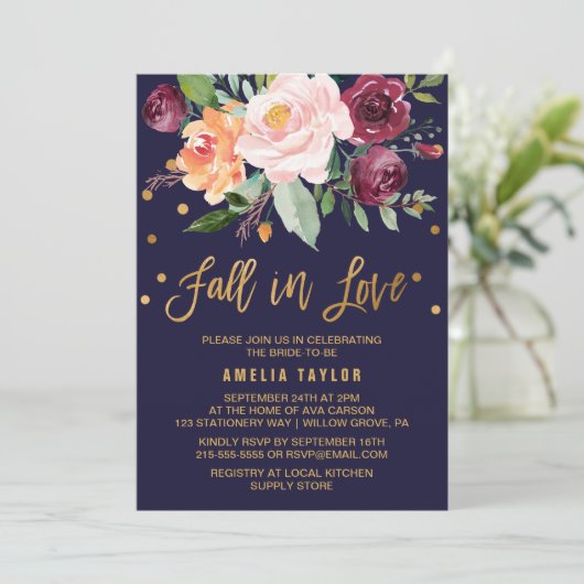 Herbstflorale mit Brautparty zur Kreidesicherung Einladung (Stehend Vorderseite)