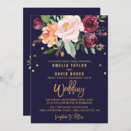 Herbstflorale mit Typografie-Backing-Hochzeit Einladung
