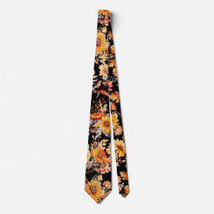 Herbstflorale Muster B01 Schwarze BG Krawatte