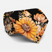 Herbstflorale Muster B01 Schwarze BG Krawatte (Gerollt)