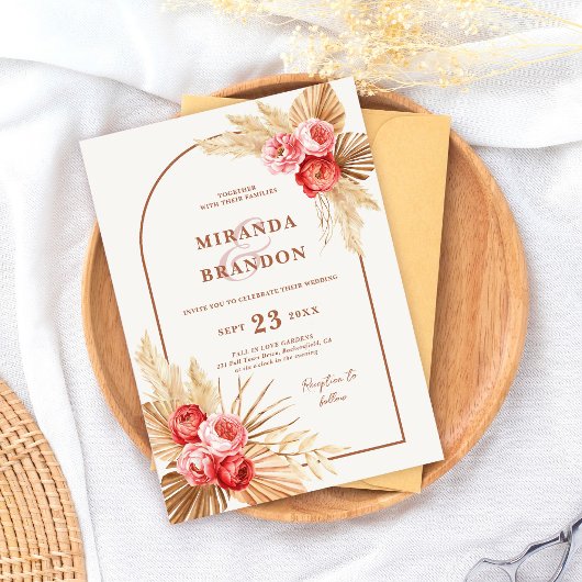 Herbstflorale Pampas Gras Hochzeit Einladung