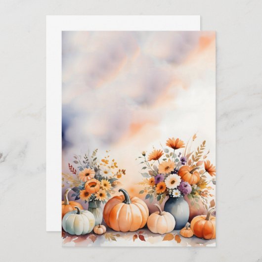 Herbstflorale Pumpkins Hintergrund Einladung (Vorne/Hinten)