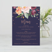 Herbstflorale Rose Gold Dinner Menü Karte (Stehend Vorderseite)