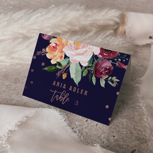 Herbstflorale Rose Gold-Escort-Platzkarten Tischnummer