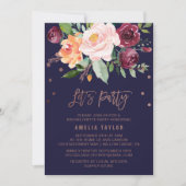 Herbstflorale Rose Gold Kranz Backing Let's Party Einladung (Vorderseite)