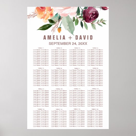 Herbstflorale Rose Gold Light Seekarte Poster (Vorne)