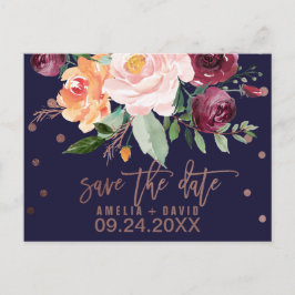 Herbstflorale Rose Gold Save the Date Ankündigungspostkarte