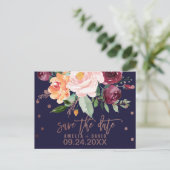 Herbstflorale Rose Gold Save the Date Ankündigungspostkarte (Stehend Vorderseite)