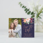 Herbstflorale Rose Gold Save the Date Foto Ankündigungspostkarte (Stehend Vorderseite)