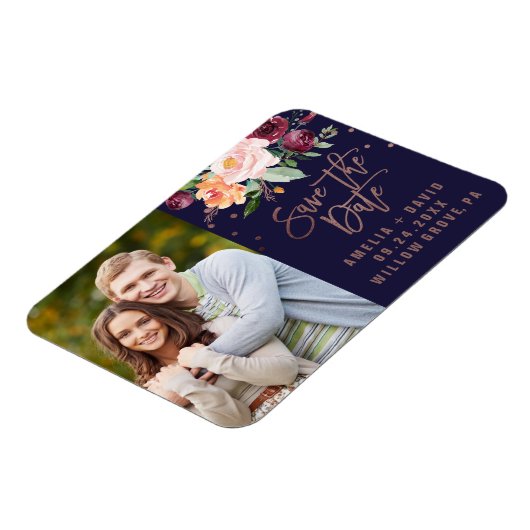 Herbstflorale Rose Gold Save the Date Foto Magnet (Linke Seite)