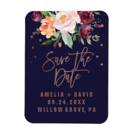 Herbstflorale Rose Gold Save the Date Magnet