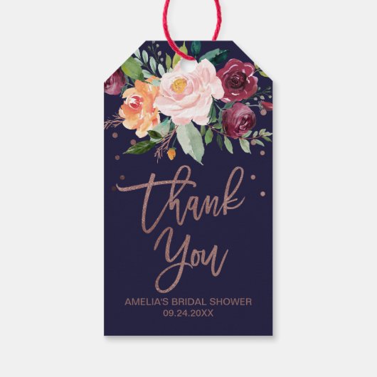 Herbstflorale Rose Gold Vielen Dank Geschenkanhänger (Rückseite)