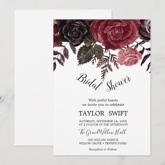 Herbstflorale Rose Goldreich Brautparty Einladung (Vorne/Hinten)