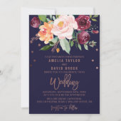 Herbstflorale Rose Goldtypografie-Hochzeit Einladung (Vorderseite)