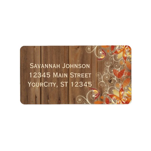 Herbstflorale, rustikale Holzfallmarken Adressaufkleber (Vorne)