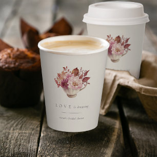 Herbstflorale Teacup Liebe Braut Brautparty Pappbecher