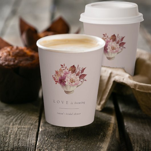 Herbstflorale Teacup Liebe Braut Brautparty Pappbecher