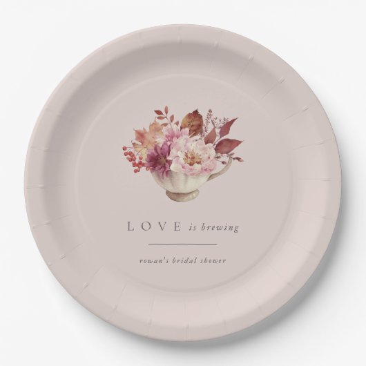 Herbstflorale Teacup Liebe Braut Brautparty Pappteller (Vorderseite)