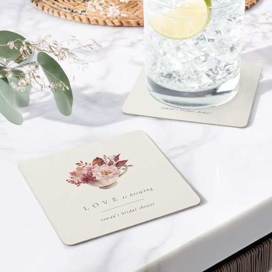 Herbstflorale Teacup Liebe Braut Brautparty Rechteckiger Pappuntersetzer