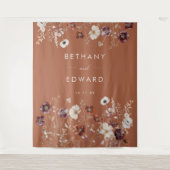 Herbstflorale Terracotta Hochzeit Hintergrund Wandteppich (Vorderseite)