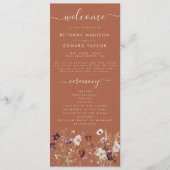 Herbstflorale Terracotta Hochzeit Programm (Vorderseite)