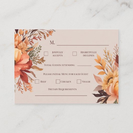 Herbstflorale UAwg Hochzeit Begleitkarte (Rückseite)