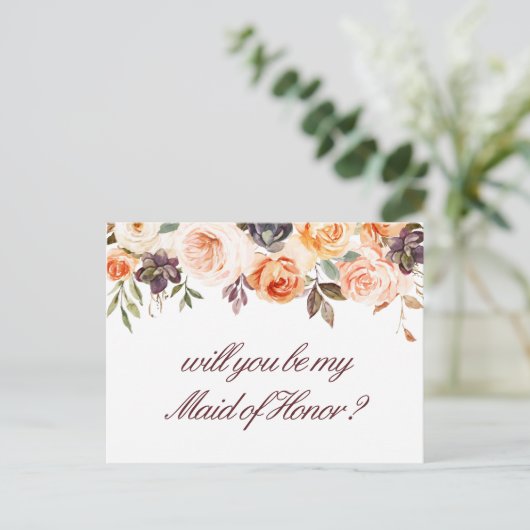 Herbstflorale werden Sie meine Trauzeugin sein Einladungspostkarte (Stehend Vorderseite)
