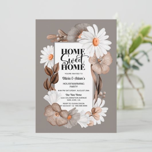 Herbstflorale Zuhause Sweet Zuhause Housewarming P Einladung (Stehend Vorderseite)