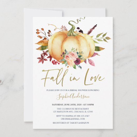 Herbstfloraler Pumpkin Fall in Liebe Brautparty Einladung (Vorderseite)