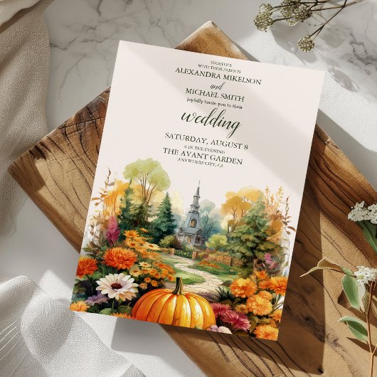 Herbstfloraler Pumpkin-Skript Hochzeit Einladung