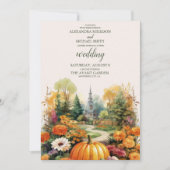 Herbstfloraler Pumpkin-Skript Hochzeit Einladung (Vorderseite)