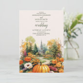 Herbstfloraler Pumpkin-Skript Hochzeit Einladung (Stehend Vorderseite)